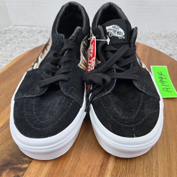 Vans Womens 7.5 Sk8-Low Black Tiger Faux Fur Athletic Gym Daily Skating Sneakers - Picture 6 of 14